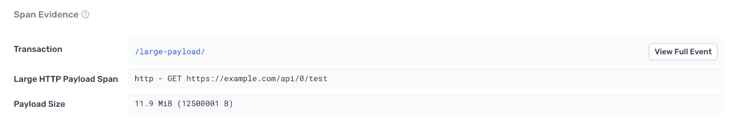 Large HTTP payload span evidence